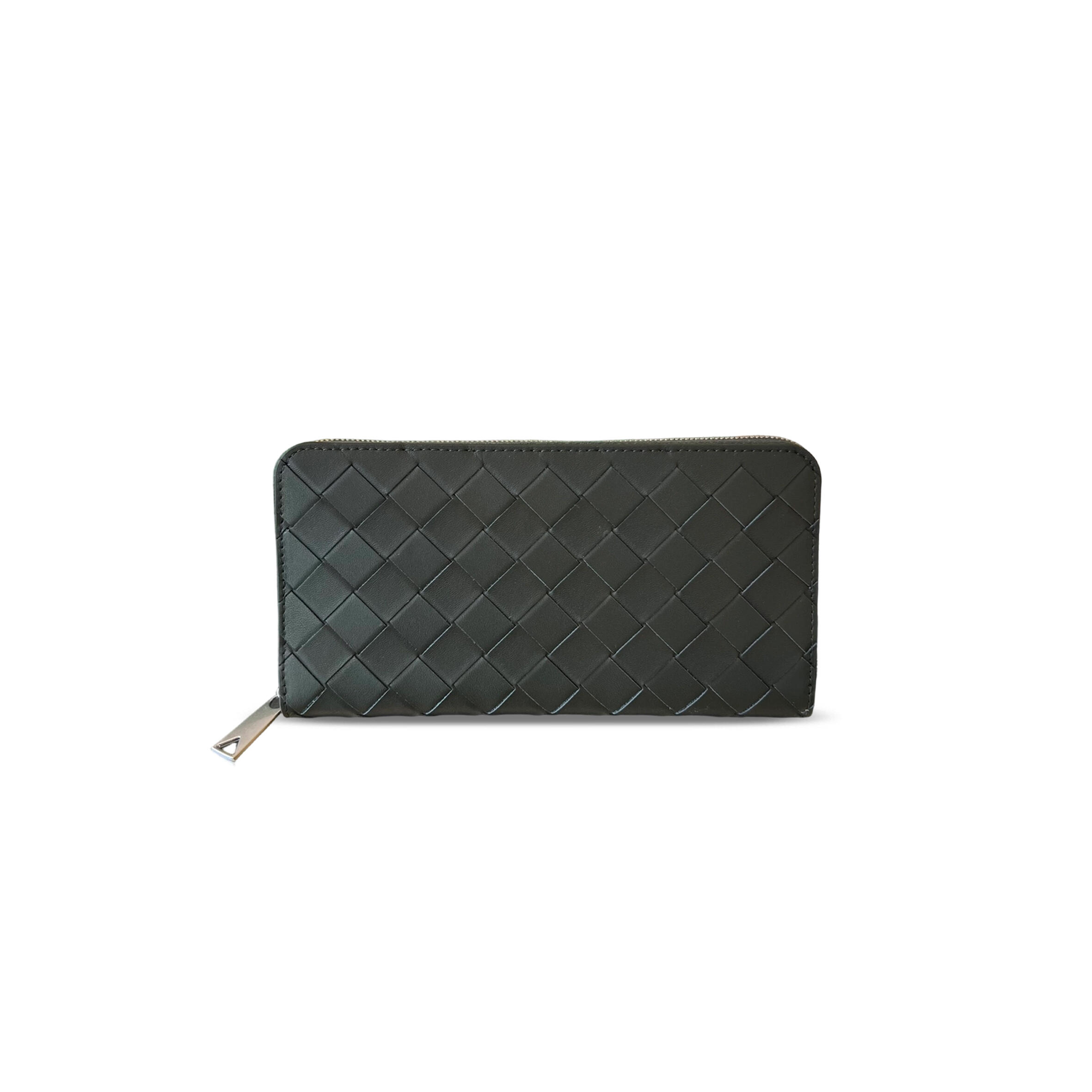 BOTTEGA VENETA INTRECCIATO ZIP-AROUND WALLET DARK GREEN TRAVERTINE 593217 (19*10*2cm)